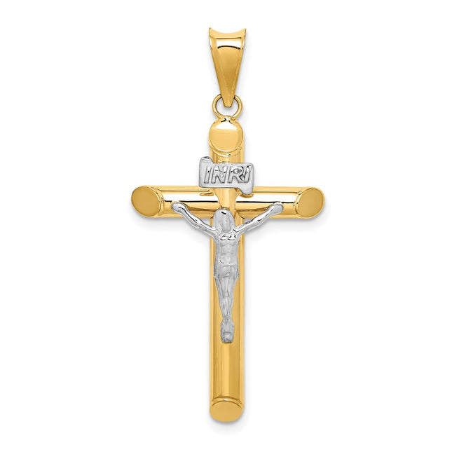 14k Two-tone Polished Crucifix Pendant, 42 x 20mm