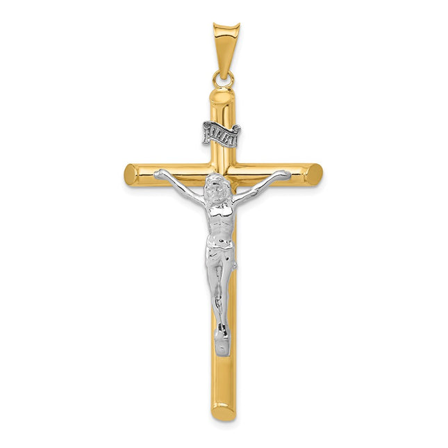 14k Two-tone Polished Crucifix Pendant, 57 x 29mm