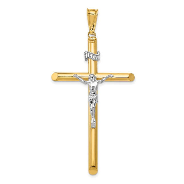14k Two-tone Polished Crucifix Pendant, 66 x 34.5mm
