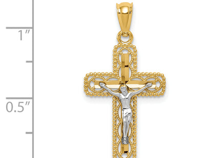 14k Two-tone Polished Crucifix Pendant, 27 x 14mm