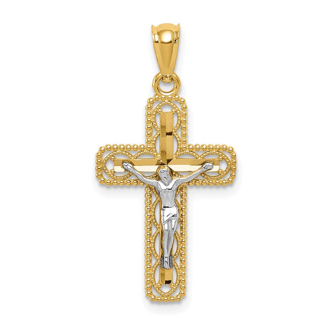 14k Two-tone Polished Crucifix Pendant, 27 x 14mm