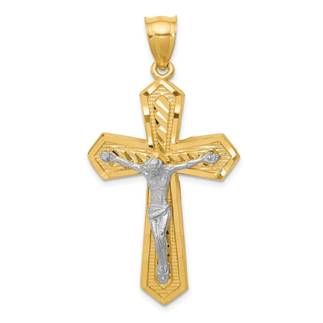 14k Two-tone Diamond-cut Passion Crucifix Pendant, 47 x 25mm