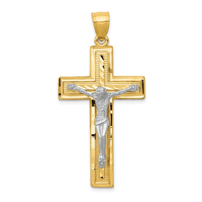 14K Two-tone Diamond-cut Latin Crucifix Pendant