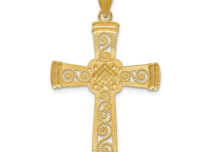 14k w/Rhodium Diamond-cut Filigree Cross Pendant (Style K6321)