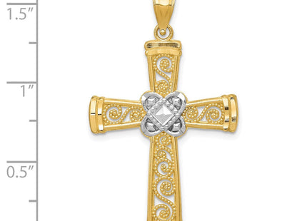 14k w/Rhodium Diamond-cut Filigree Cross Pendant (Style K6321)