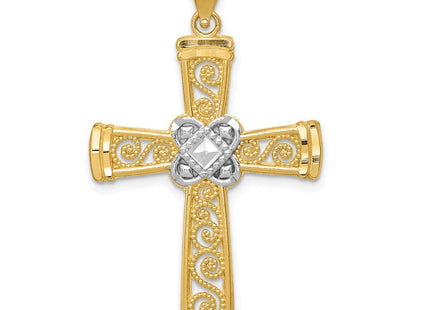 14k w/Rhodium Diamond-cut Filigree Cross Pendant (Style K6321)