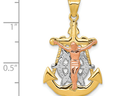 14k Tri-Color Mariner Crucifix Pendant, 31 x 17mm