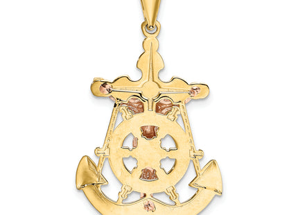 14k Tri-Color Mariner Crucifix Pendant, 37 x 21mm
