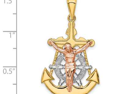14k Tri-Color Mariner Crucifix Pendant, 37 x 21mm