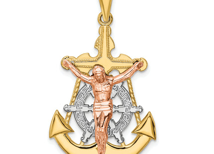 14k Tri-Color Mariner Crucifix Pendant, 37 x 21mm