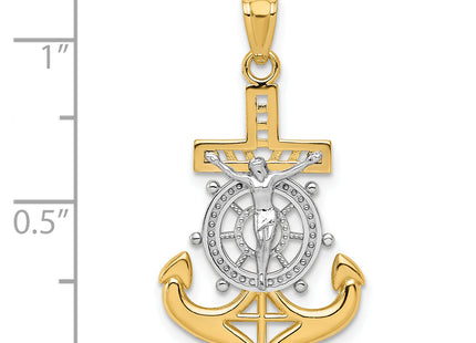 14k w/Rhodium Polished Mariners Crucifix Pendant, 25.5 x 15.91mm