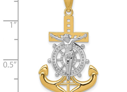 14k w/Rhodium Polished Mariners Crucifix Pendant (Style K6331)