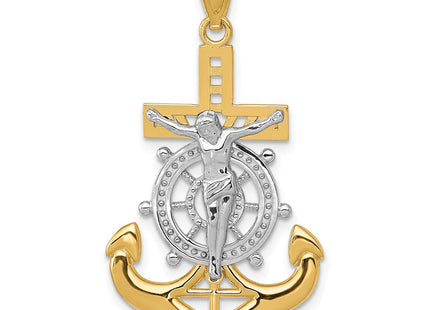14k w/Rhodium Polished Mariners Crucifix Pendant (Style K6331)