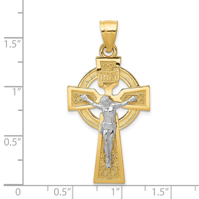 14K Two-tone Polished Celtic INRI Crucifix Pendant