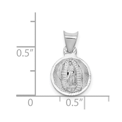 14K White Gold Our Lady of Guadalupe Semi-solid Round Pendant, 10.45 x 10.45mm