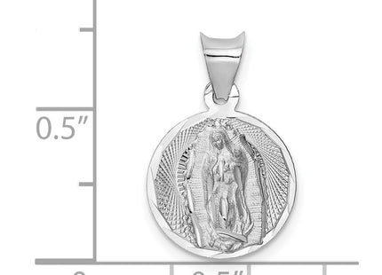 14k White Gold Our Lady of Guadalupe Semi-solid Round Pendant (Style K6336)