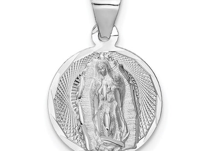 14k White Gold Our Lady of Guadalupe Semi-solid Round Pendant (Style K6336)