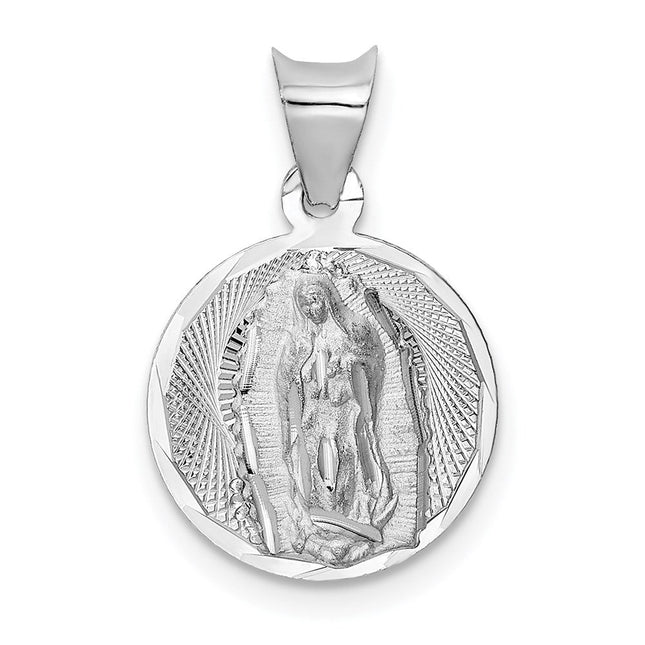 14k White Gold Our Lady of Guadalupe Semi-solid Round Pendant, 13.07 x 12.85mm