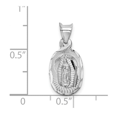 14K White Gold Our Lady of Guadalupe Semi-solid Oval Pendant, 17 x 9.5mm