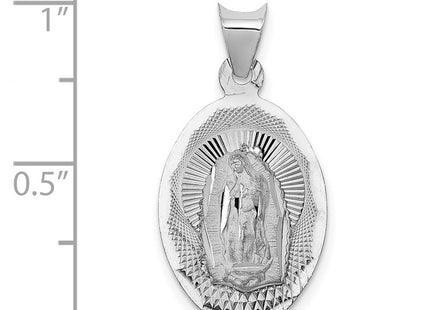 14k White Gold Our Lady of Guadalupe Semi-solid Oval Pendant (Style K6338)