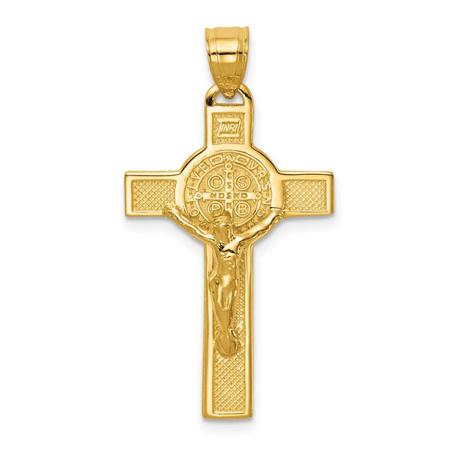 14k San Benito 2-Sided Crucifix Pendant, 33.5 x 18mm
