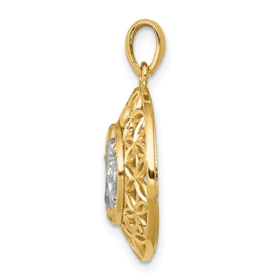14K w/Rhodium Polished Filigree Guardian Angel Pendant