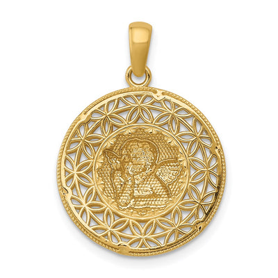 14K w/Rhodium Polished Filigree Guardian Angel Pendant