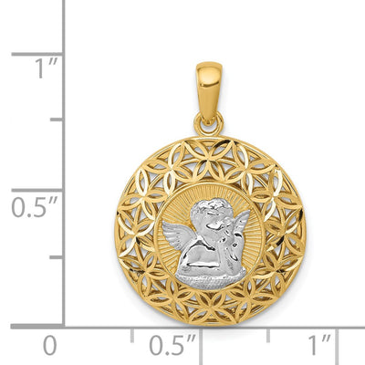 14K w/Rhodium Polished Filigree Guardian Angel Pendant