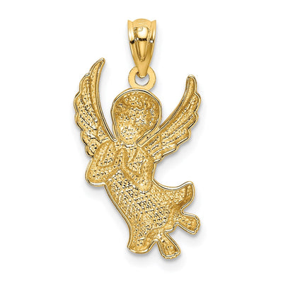 14K w/Rhodium Diamond-cut Praying Angel Pendant