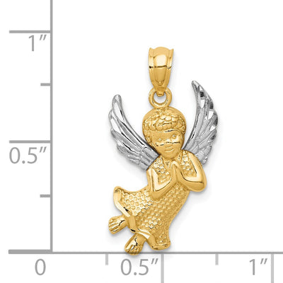 14K w/Rhodium Diamond-cut Praying Angel Pendant