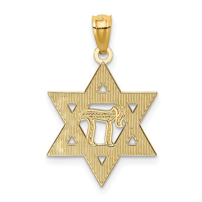 14K w/Rhodium Star of David w/Chai Pendant
