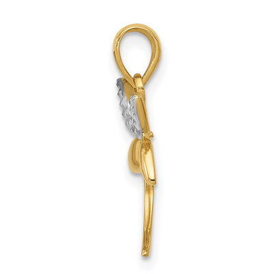 14K w/Rhodium D/C and Polished Dragonfly Pendant