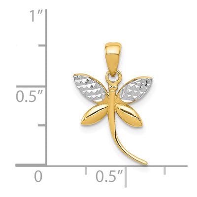 14K w/Rhodium D/C and Polished Dragonfly Pendant