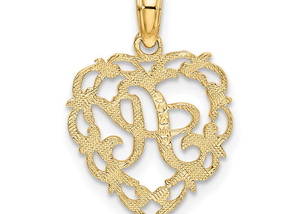 14KY Heart Script Letter Initial Charm Necklace Pendant Jewelry Accessory (Style K6424A)