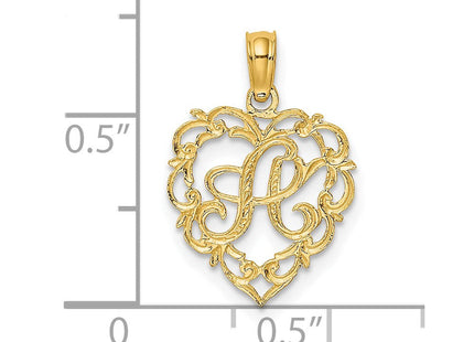 14KY Heart Script Letter Initial Charm Necklace Pendant Jewelry Accessory (Style K6424A)