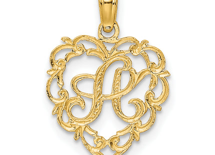 14KY Heart Script Letter Initial Charm