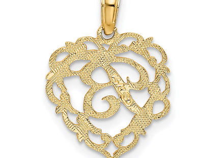 14KY Heart Script Letter Initial Charm Necklace Pendant Jewelry Accessory (Style K6424B)
