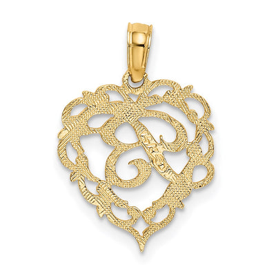 14KY Heart Script Letter Initial Charm Necklace Pendant Jewelry Accessory