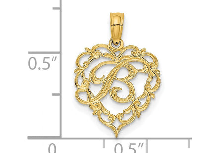 14KY Heart Script Letter Initial Charm Necklace Pendant Jewelry Accessory (Style K6424B)
