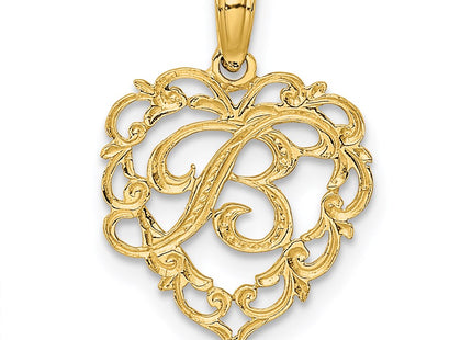 14KY Heart Script Letter Initial Charm Necklace Pendant Jewelry Accessory (Style K6424B)