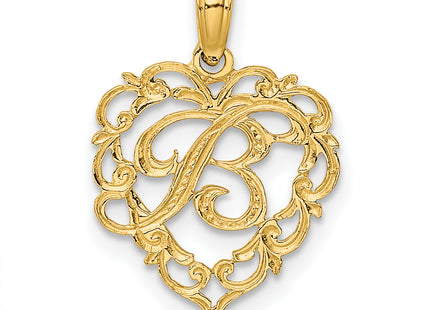 14KY Heart Script Letter Initial Charm