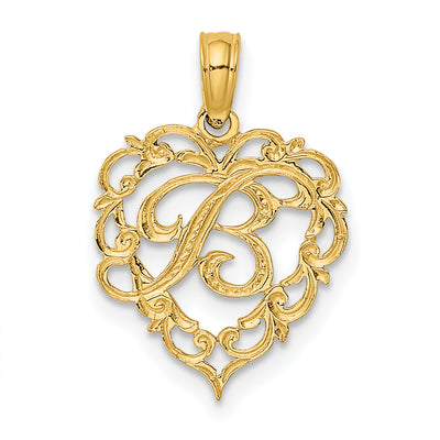 14KY Heart Script Letter Initial Charm