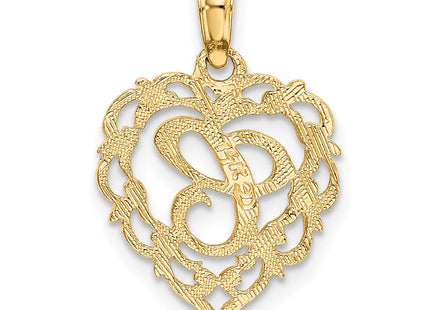 14KY Heart Script Letter Initial Charm Necklace Pendant Jewelry Accessory (Style K6424C)
