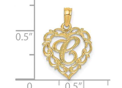 14KY Heart Script Letter Initial Charm Necklace Pendant Jewelry Accessory (Style K6424C)