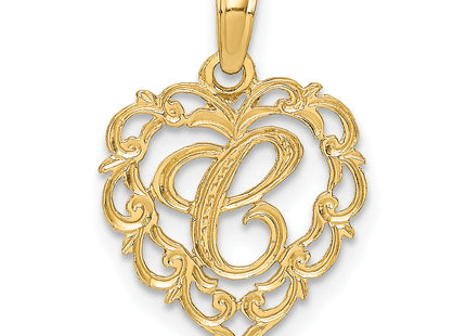 14KY Heart Script Letter Initial Charm