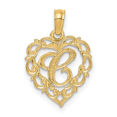 14KY Heart Script Letter Initial Charm