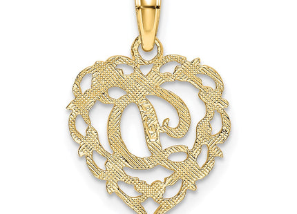 14KY Heart Script Letter Initial Charm Necklace Pendant Jewelry Accessory (Style K6424D)