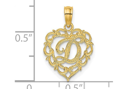 14KY Heart Script Letter Initial Charm Necklace Pendant Jewelry Accessory (Style K6424D)