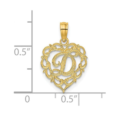 14KY Heart Script Letter Initial Charm Necklace Pendant Jewelry Accessory