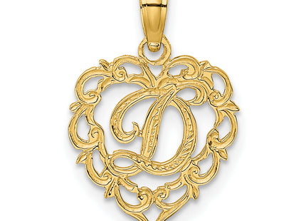 14KY Heart Script Letter Initial Charm